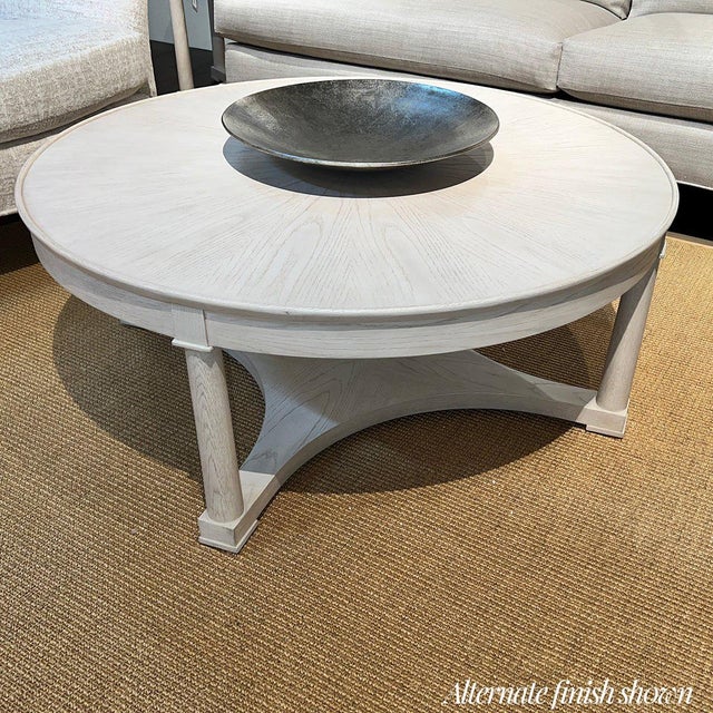 Brown Oak Round Coffee Table For Sale - Image 4 of 5
