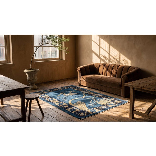 Textile 1930s Blue Animalia Antique Chinese Peking Rug 3' 0" X 5' 0" Handknotted Wool Carpet For Sale - Image 7 of 8