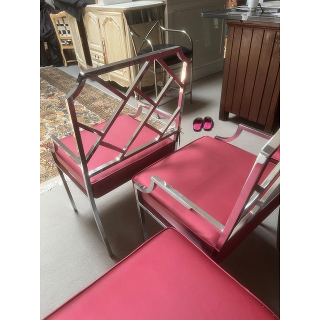 1970s Set of 6 MCM Chrome Dining Chairs in the Style of Milo Baughman For Sale - Image 4 of 6