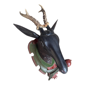 Black Forest Wood Carved Deer Head Trophy Antlers
