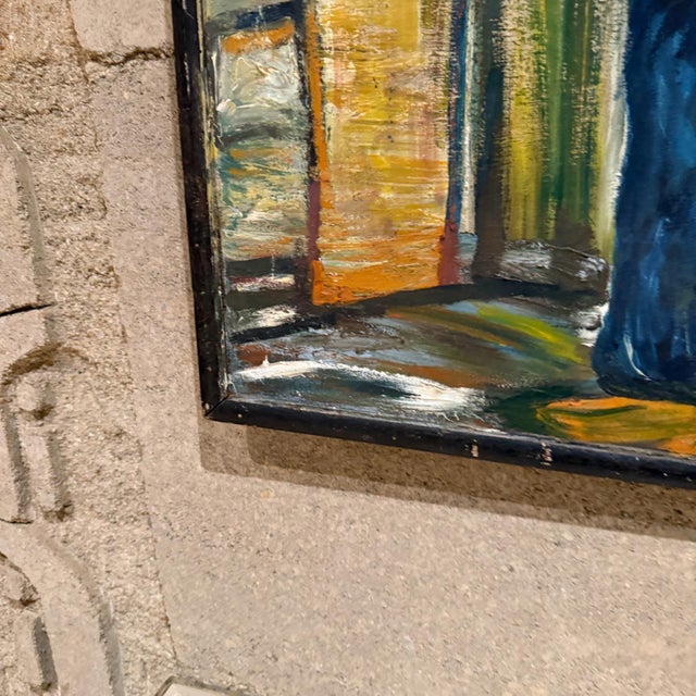 Wood 1970s Latin American Art Flower Vendor Oil on Wood For Sale - Image 7 of 12