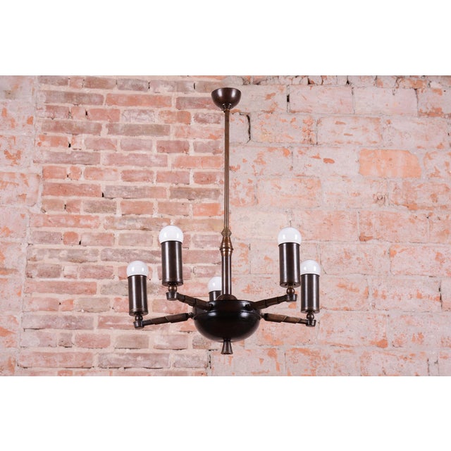 Cubist Chandelier in Brass and Bronze, Czech, 1910s For Sale - Image 3 of 10
