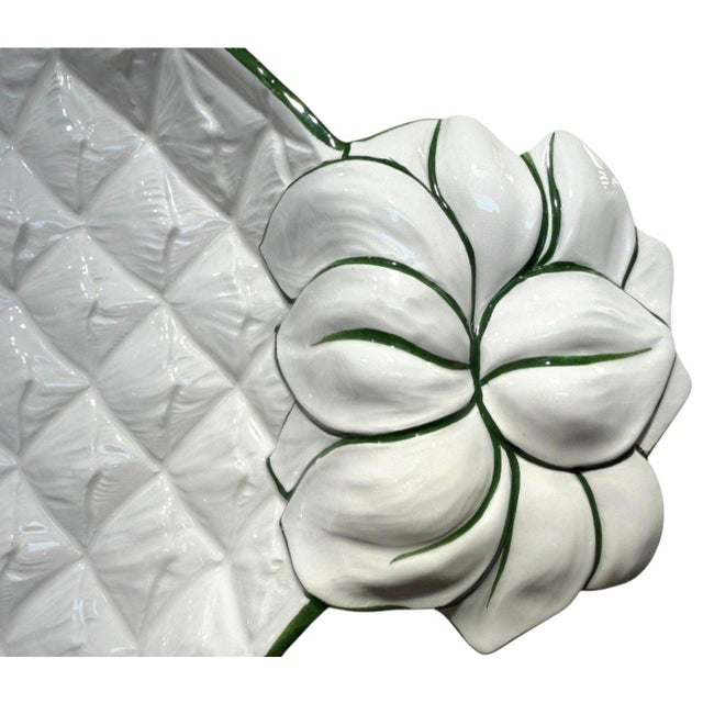 Hollywood Regency Vintage Zanolli Italy Ceramic Pineapple Serving Platter White Green 20" For Sale - Image 3 of 8