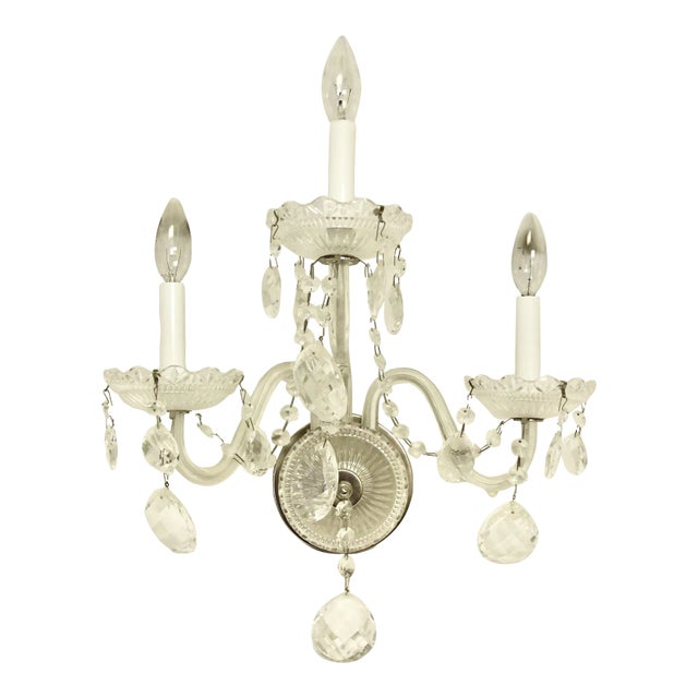 Three-Arm Crystal and Glass Wall Sconce For Sale