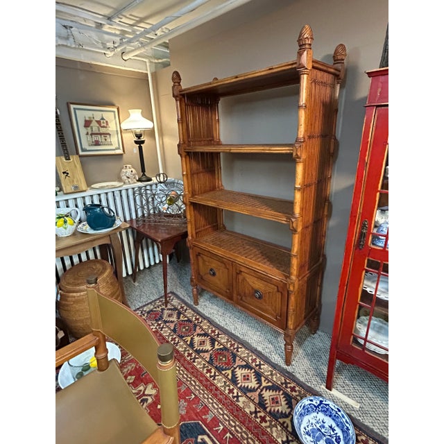 Vintage Tommy Bahama Rattan Bamboo & Wood Bookcase For Sale - Image 11 of 12