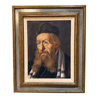 Oil on Canvas Painting of a Scholar or Hasidic Rabbi by Jeno Gussich For Sale