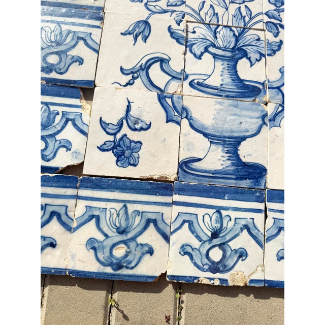 Antique 18th Century Portuguese Tile Panel With Classical Flower Vase For Sale - Image 4 of 18