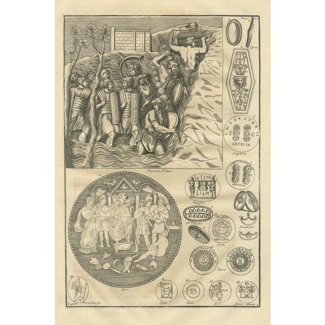 Beige Montfaucon, Roman Shields, Ancilia and Military Coins with Trajans Column Relief, 1722, Engraving For Sale - Image 8 of 8