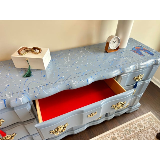 1970s Large Blue Gray Double Dresser – Contemporary Glam Style For Sale - Image 10 of 14