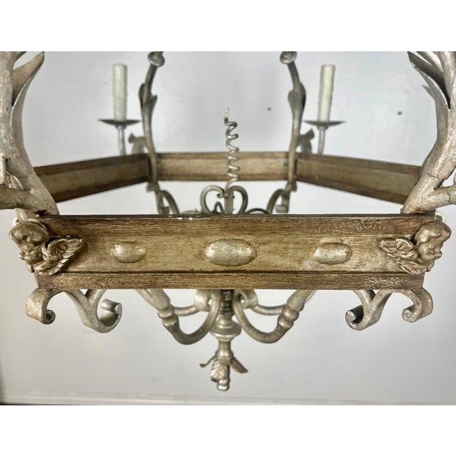 1930s Monumental Two-Tiered 12-Light Silvered Chandelier W/ Crown For Sale - Image 13 of 16