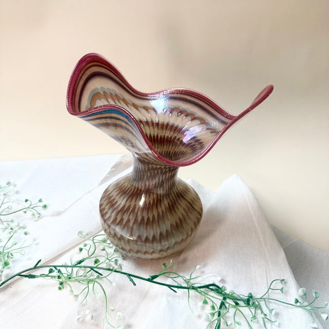Vintage Peacock Eye Vase in Glass, 1970s, in Flawless conditions. Designed 1970 to 1979 This piece is attributed to the...