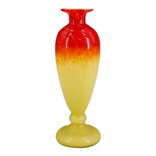 Signed Schneider Red to Yellow Art Glass Vase, French Art Deco 1920s For Sale