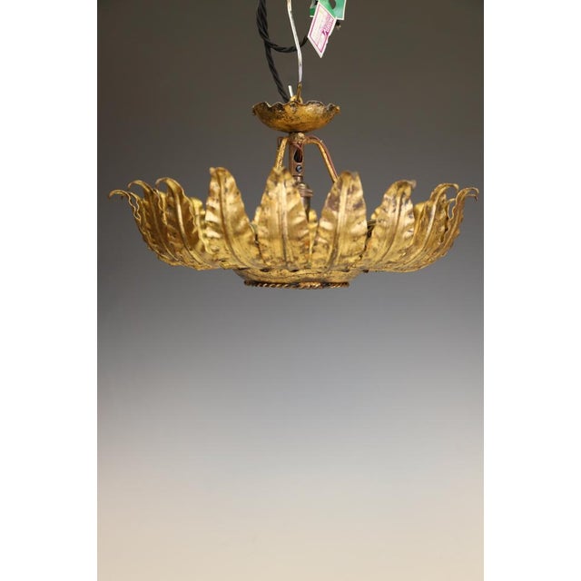 Metal Mid-Century Spanish Sunburst Ceiling Light in Gilt Iron, c.1950s by Unknown for Unknown For Sale - Image 7 of 17