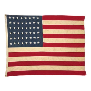 Large Vintage Cotton American Flag With 48 Sewn Stars For Sale