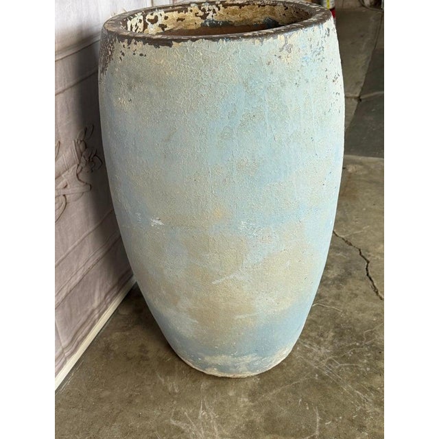 Blue Terracotta Mediterranean Style Vessel With Pale Blue Weathered Patina For Sale - Image 8 of 12