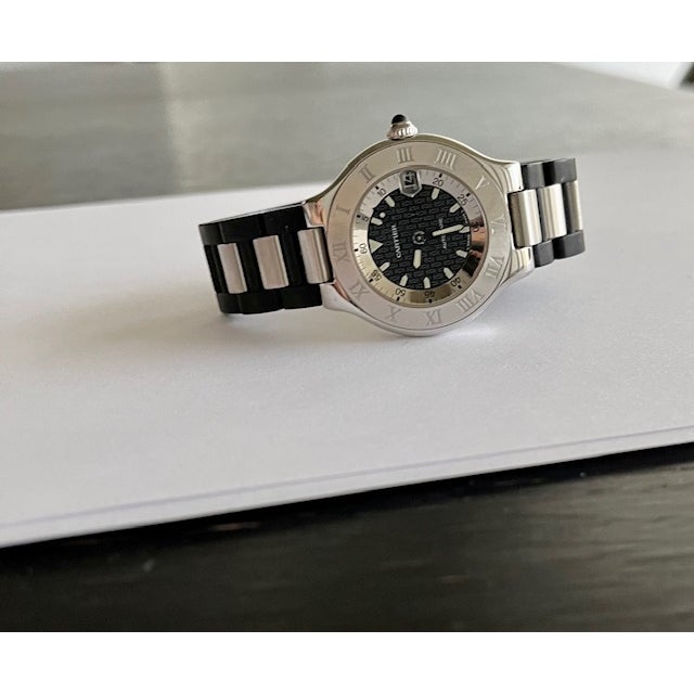 Vintage Cartier 21 Must De Cartier Autoscaph Stainless Steel Watch With Sapphire Cabochon, Unisex For Sale In Chicago - Image 6 of 9