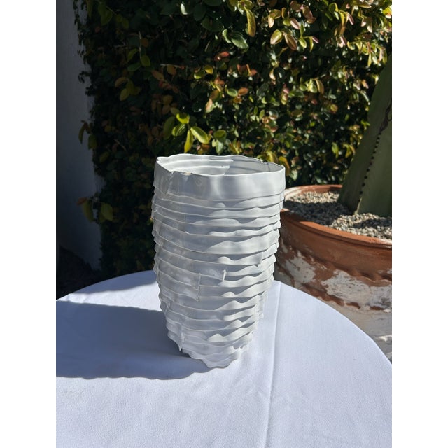 Vintage White Ceramic Applied Ribbon Vase For Sale In Los Angeles - Image 6 of 13