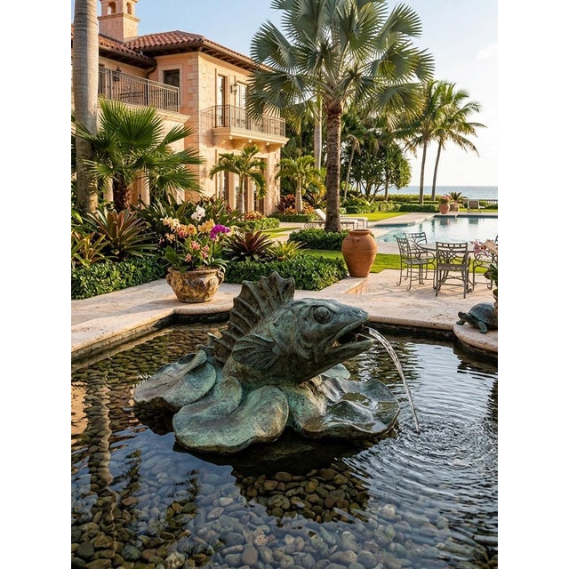 Vintage Verdigris Bronze Perch & Lily Pad Fountain Spouted Sculpture For Sale - Image 12 of 12