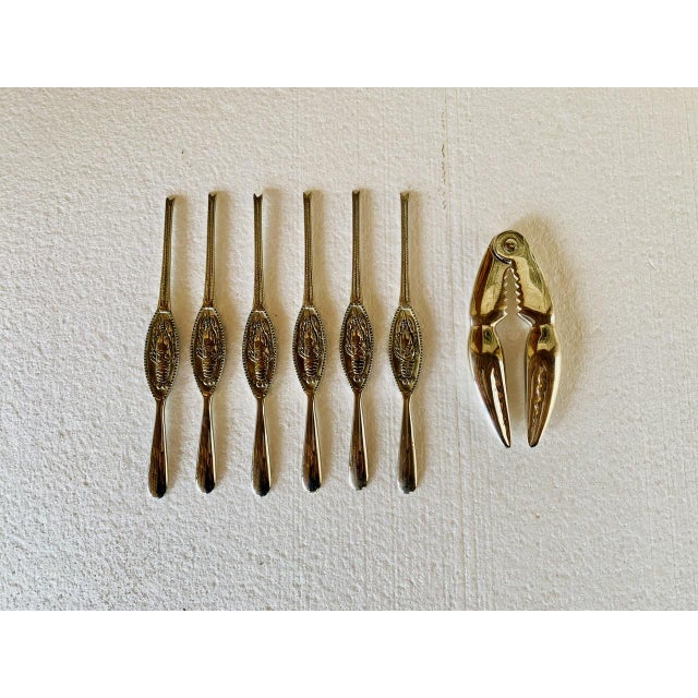 Vintage, silver-plated, set of 6 forks, and 1 "cracker", by silea, france, circa 70's - 80's. this beautiful, seafood...