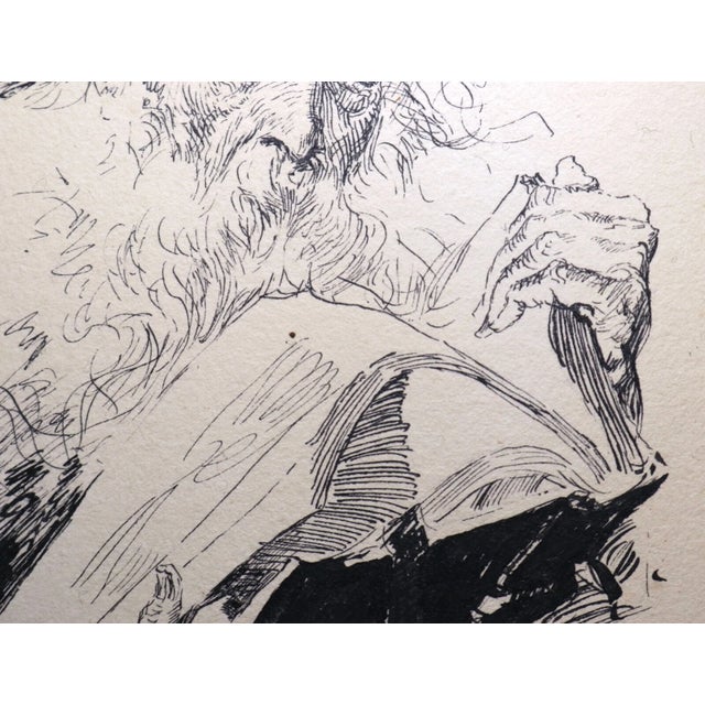 Antique 1800's Victorian Religious Jewish Rabbi Portrait Ink Drawing Framed Art For Sale - Image 10 of 12