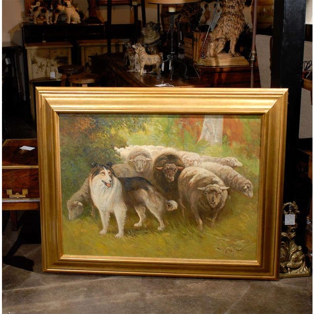 American William Henry Drake 1917 Oil on Canvas Painting of Sheep and Dog in Landscape For Sale - Image 3 of 8