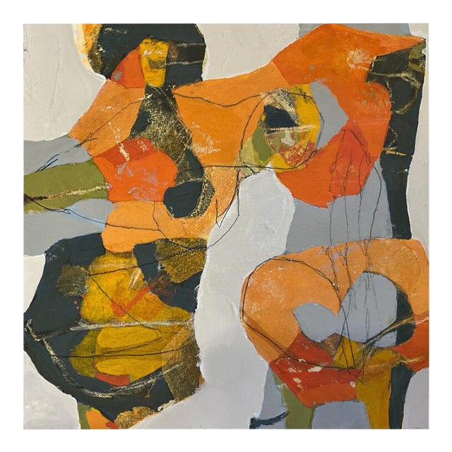 Lee Cox "Slam Dunk" Acrylic on Canvas, Small Framed Abstract Collage Painting in Orange, 2025 For Sale