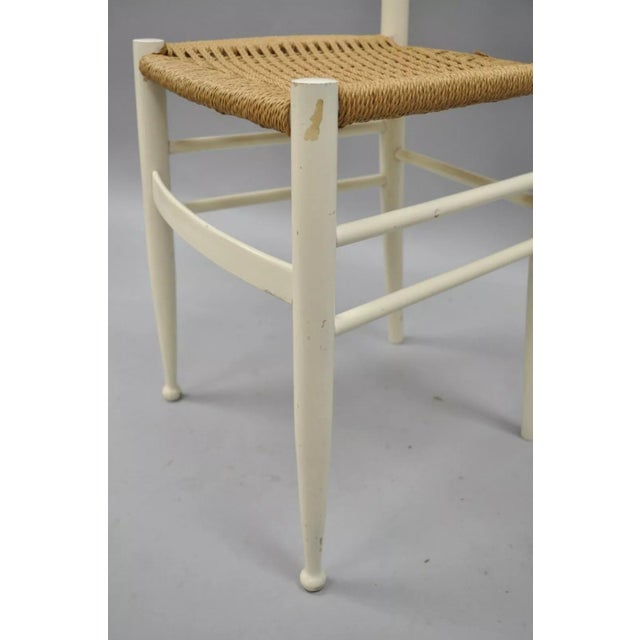 Mid 20th Century Mid 20th Century Vintage Italian Modern Woven Rope White Gio Ponti Style Side Chair For Sale - Image 5 of 11