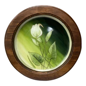 1980s Hand-Painted Green Flower Plate Framed in Solid Wood