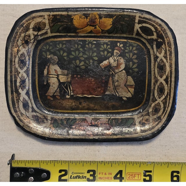 Victorian Antique Painted Toleware Tray With Figural Scene For Sale - Image 3 of 3