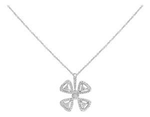 14K White Gold 5/8 Cttw Diamond 4 Leaf Floral Pendant Necklace (H-I Color, I1-I2 Clarity) - 18" Inches