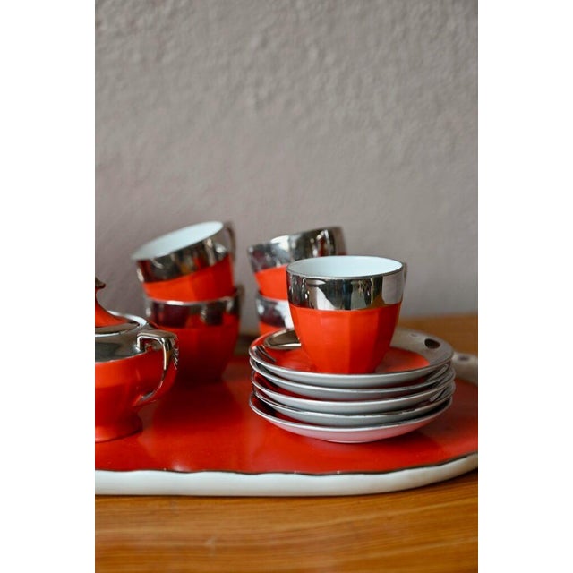 Red and Silver Coffee Service, 1930s, Set of 14 For Sale - Image 9 of 18