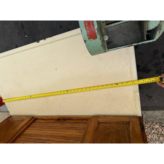 Wood Antique Early 20th Century Farmhouse Kitchen Hoosier Oak Wood Pantry Cabinet or Cupboard With Pie Safe and Flour Sifter for Decor. For Sale - Image 7 of 11