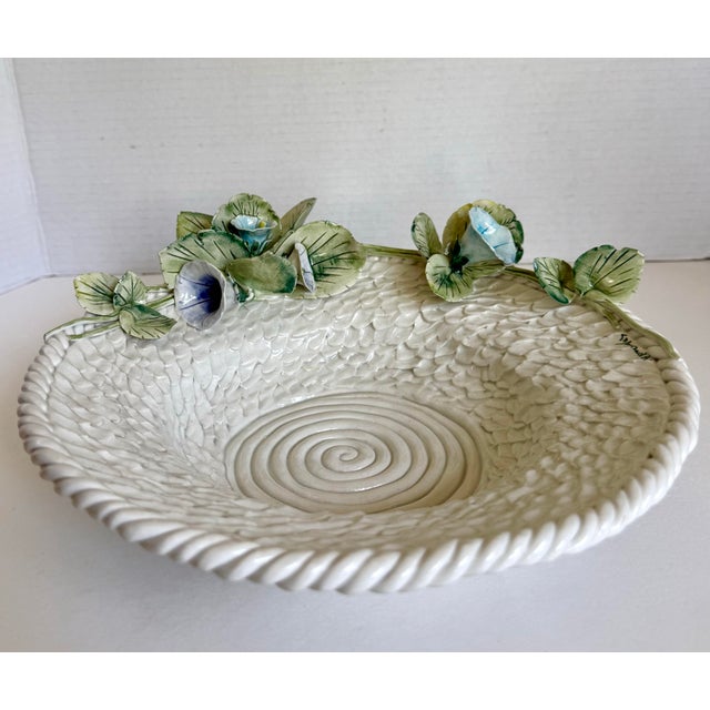 Ceramic Vintage Italian Laveno Majolica Signed Bowl With Trompe L’Oeil Morning Glories For Sale - Image 7 of 14