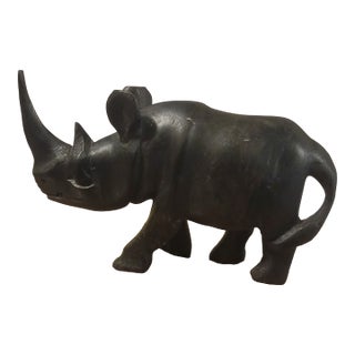 Vintage Hand Carved Ebony Wood Rhino For Sale