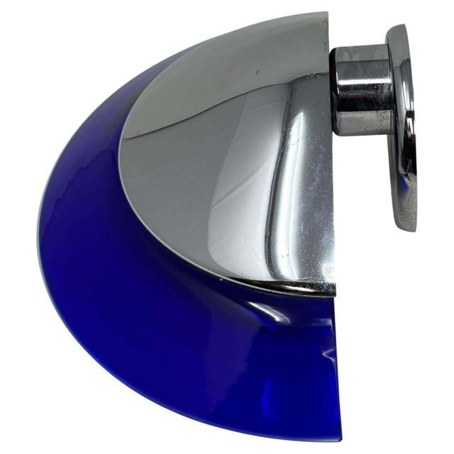 Late 20th Century Postmodern Italian Cobalt Blue Murano Glass & Chrome Wall Sconce, 1980s 1 of 7 For Sale - Image 5 of 17