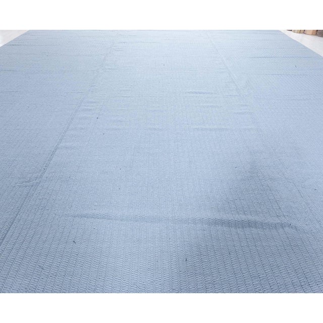 Modern Modern Steel-blue Flat Weave Wool Rug For Sale - Image 3 of 8