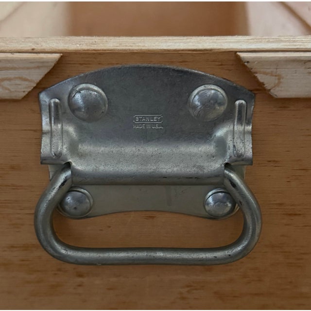 Constructed in birch plywood with original Stanley-Lifespan USA hardware, recessed steel side handles, and chain-supported...