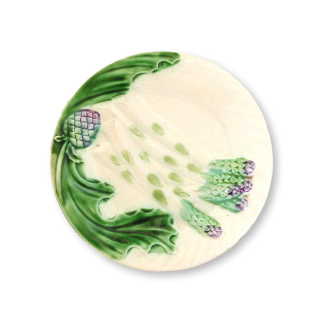 French Antique French Majolica Artichoke Plates, Set of 4 For Sale - Image 3 of 11