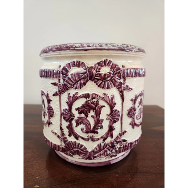 Late 19th Century English Majolica Cashpot Amethyst and Turquoise Glaze For Sale In Greenville, SC - Image 6 of 8