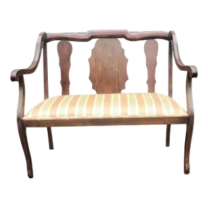 20th Century George III Style Walnut With Inlay and Upholstered Seat Settee