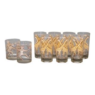 Late 20th Century c.e. Tausch Giraffe and Monkey Glasses, 9 For Sale