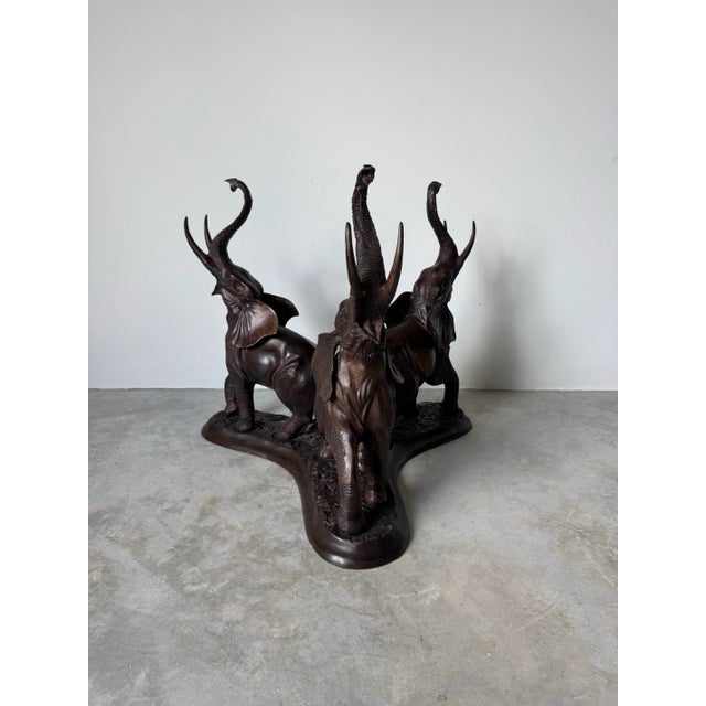 Mid-Century Modern Maitland Smith Bronze Three-Elephant Dining Table Base For Sale - Image 3 of 12