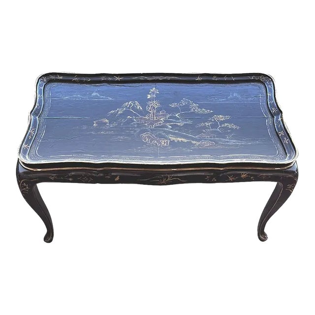 Chinoiserie Black Lacquer Side Table For Sale