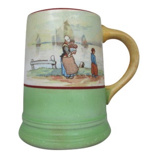Antique La Francaise Porcelain Yellow & Green 4.5" Mug W/ Dutch Scene For Sale