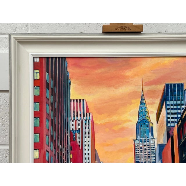 Painting of the Chrysler Building 42nd Street New York City Using Golden Yellow & Orange For Sale - Image 11 of 12