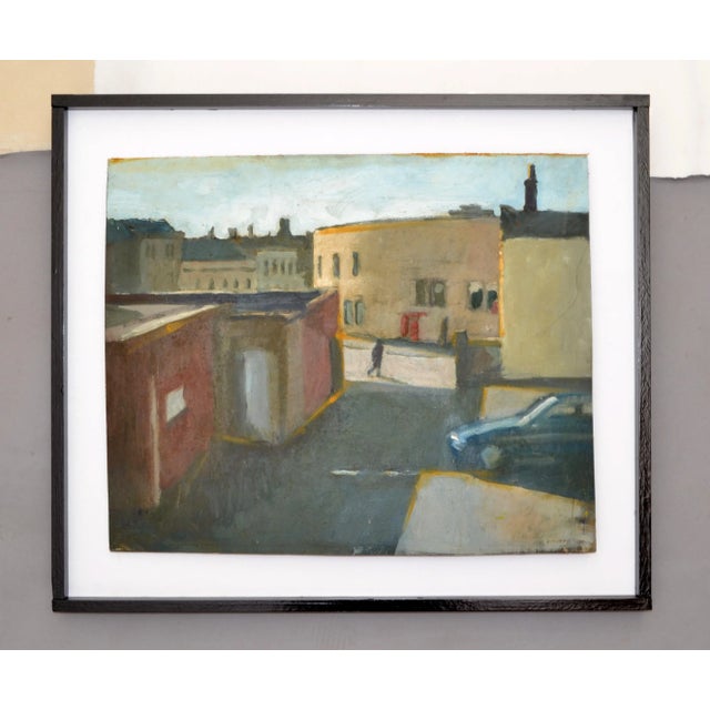 Cityscape Painting Acrylic on Board Black & White Framed Mid-Century Modern 70s For Sale - Image 13 of 13