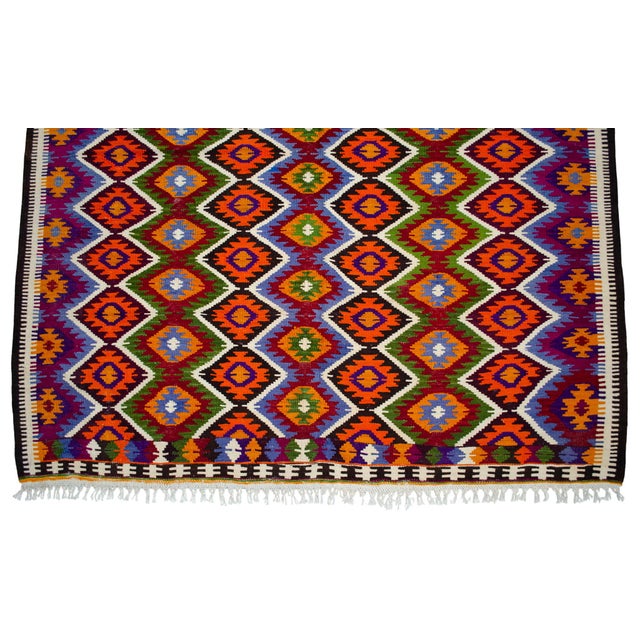 Vintage Turkish Rug Kilim Hand Woven Area Rug - 6′2″ X 6′7″ For Sale - Image 9 of 16