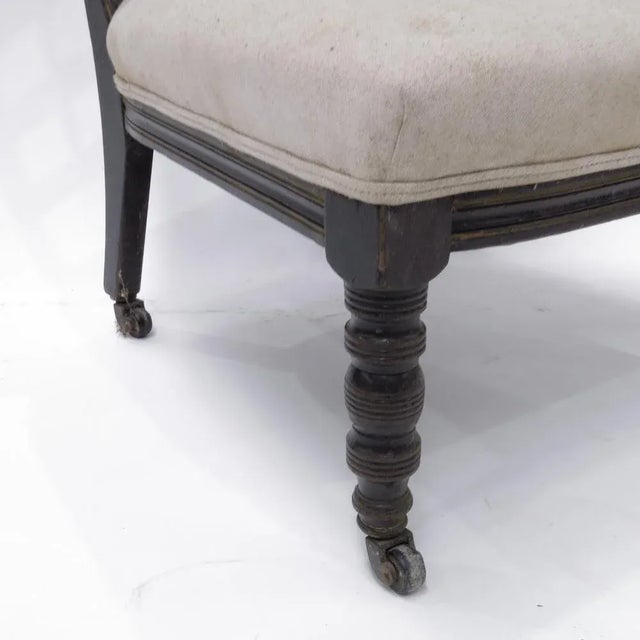 Gilt & Jappaned Wood Low Occasional Chair With Embossed Leather Top Rail by Bruce Talbert For Sale - Image 3 of 4