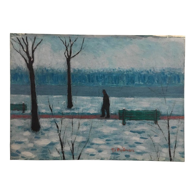 1930s Swiss Winter Landscape Oil Painting on Paper by Georges Froidevaux For Sale