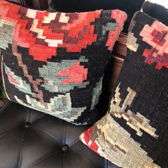 Gorgeous pair of Vintage kilim style pillows. From a very distinct area of Karabagh. Circa 19th century.